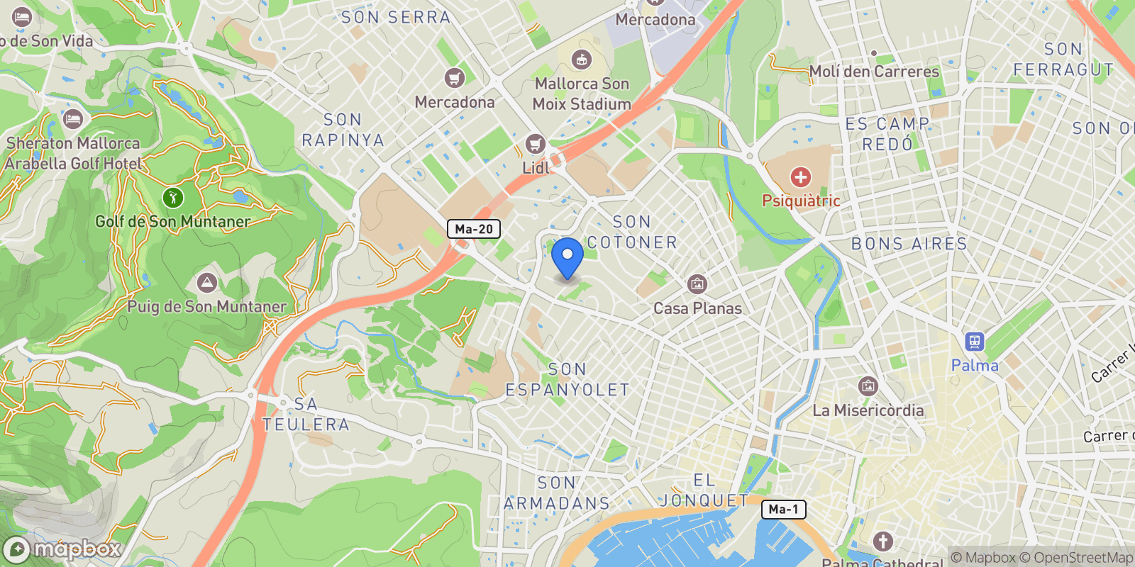 Map showing Palma, Balearic Islands, Spain.
