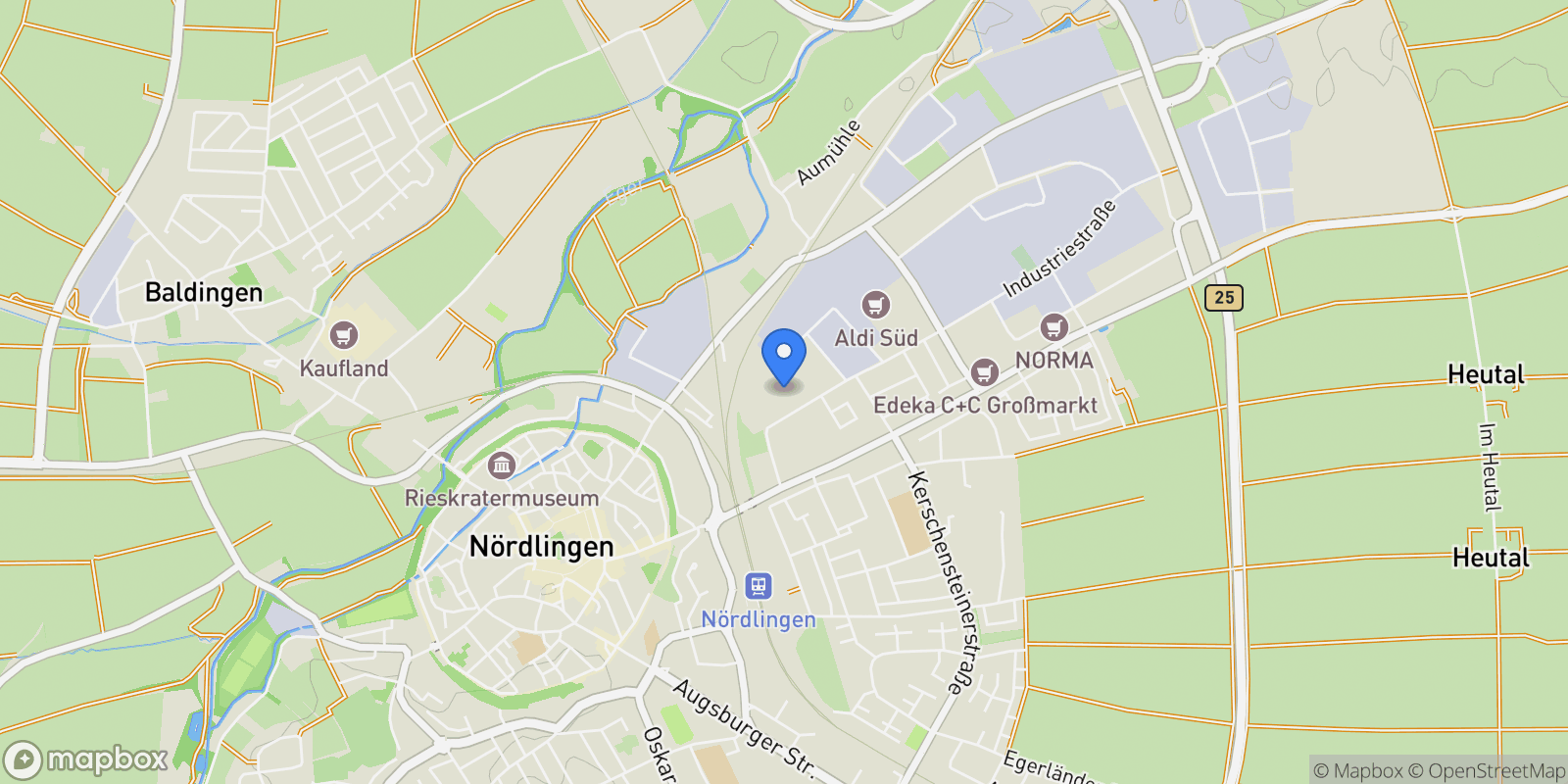 Map showing Nördlingen, Bavaria, Germany.