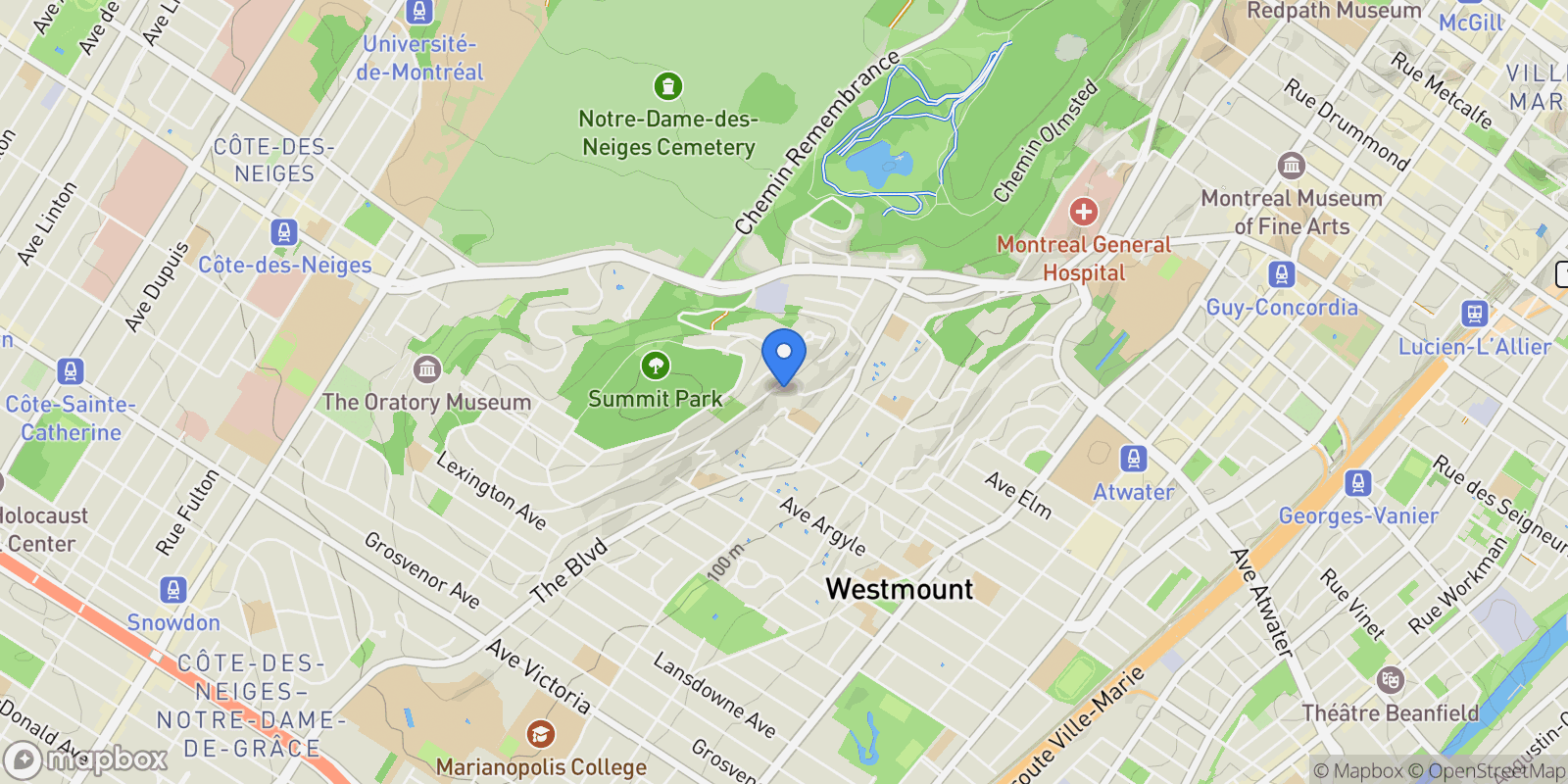 Map showing 40 Ch. Belvedere, Westmount, QC H3Y1P4, Westmount, Quebec, Canada.