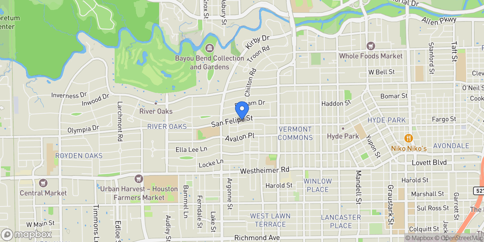 Map showing 2323 San Felipe Street 1101, Houston, Texas, United States.