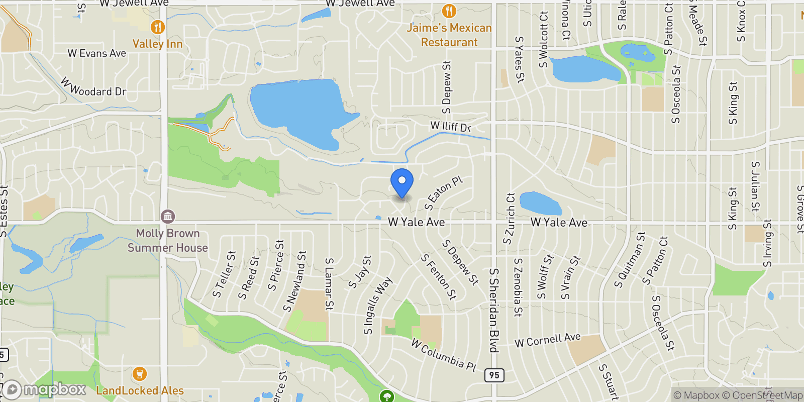 Map showing 2595 S Harlan Court, Lakewood, Colorado, United States.