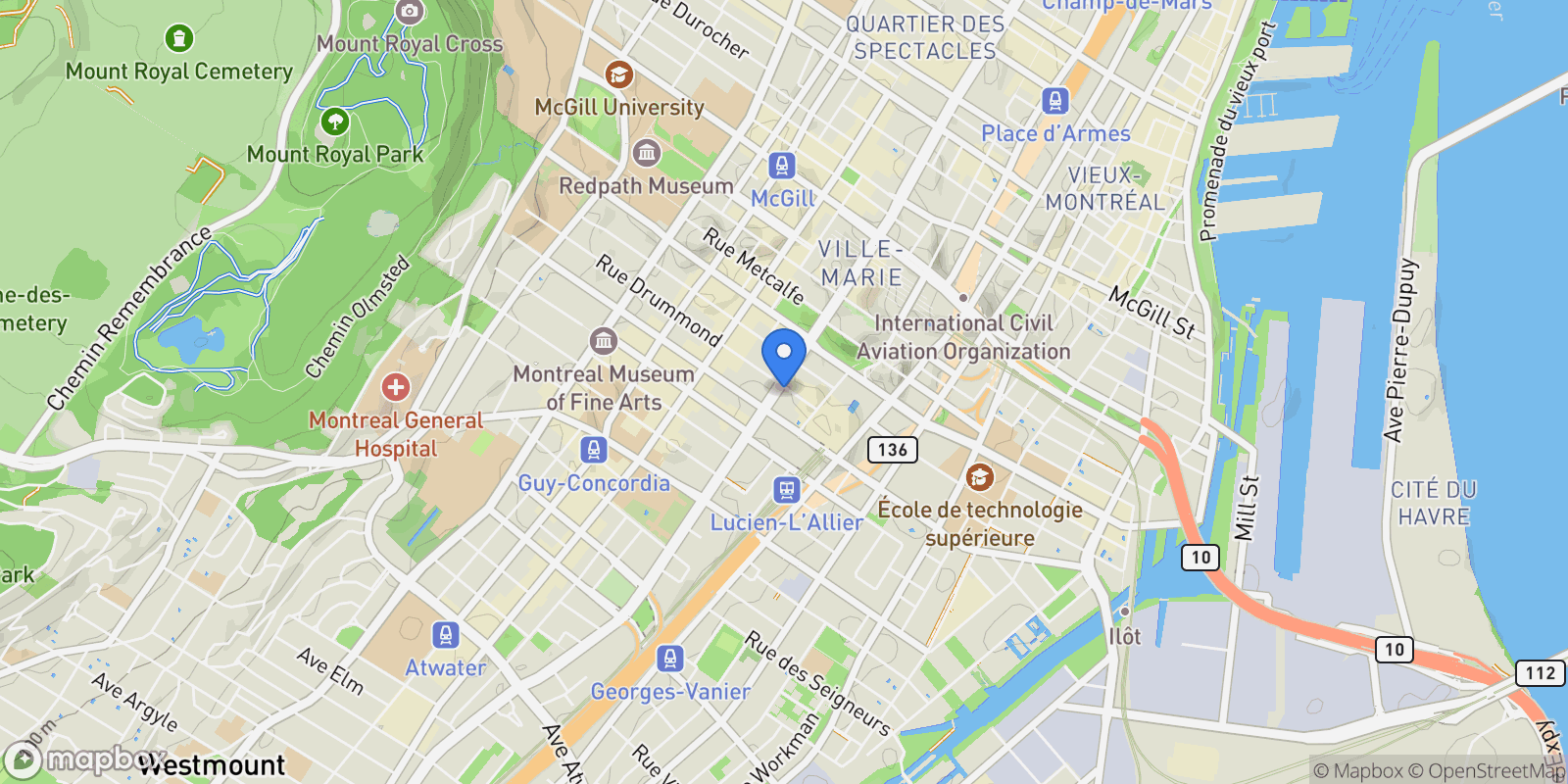 Map showing 1050 Rue Drummond, Apt. 4103, Montreal, QC H3B0G3, Montreal, Quebec, Canada.