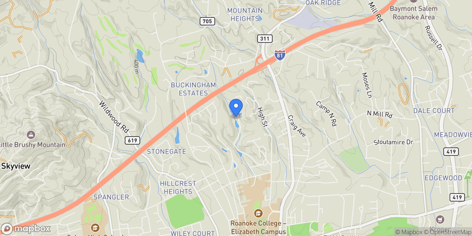 Map showing 400 Walnut RD, Salem, VA, 24153, USA, Salem, Virginia, United States.