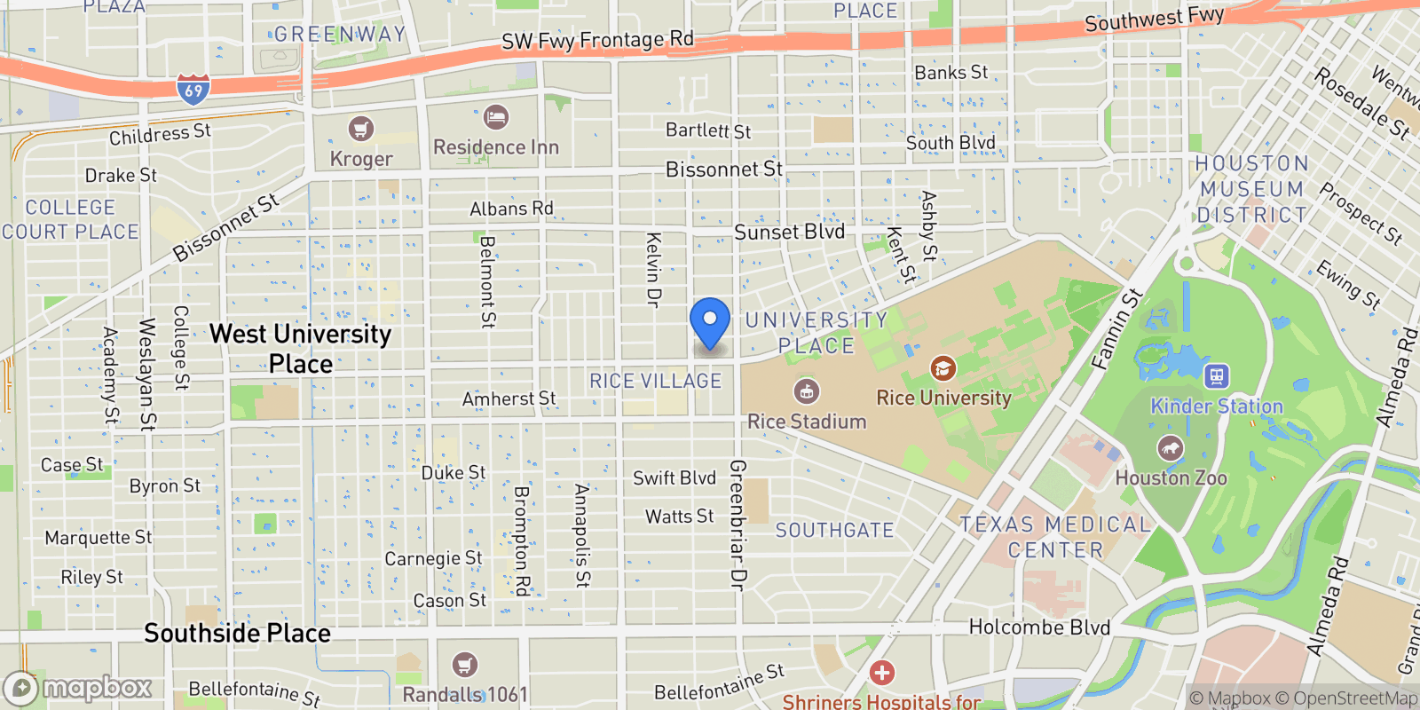 Map showing 2360 Rice Boulevard 803, Houston, Texas, United States.