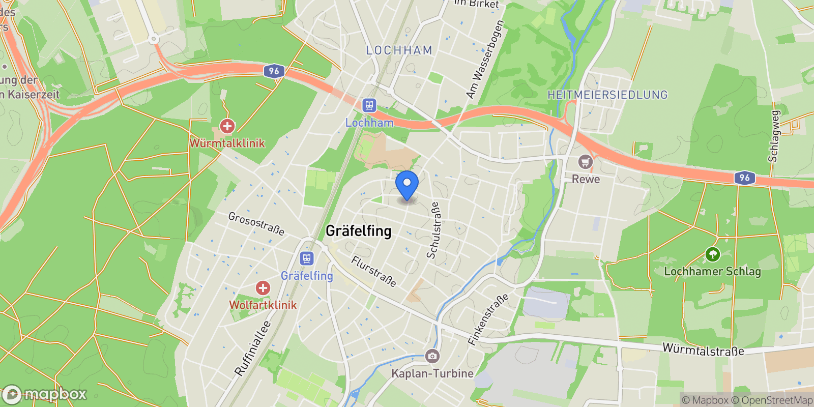 Map showing Gräfelfing, Bavaria, Germany.