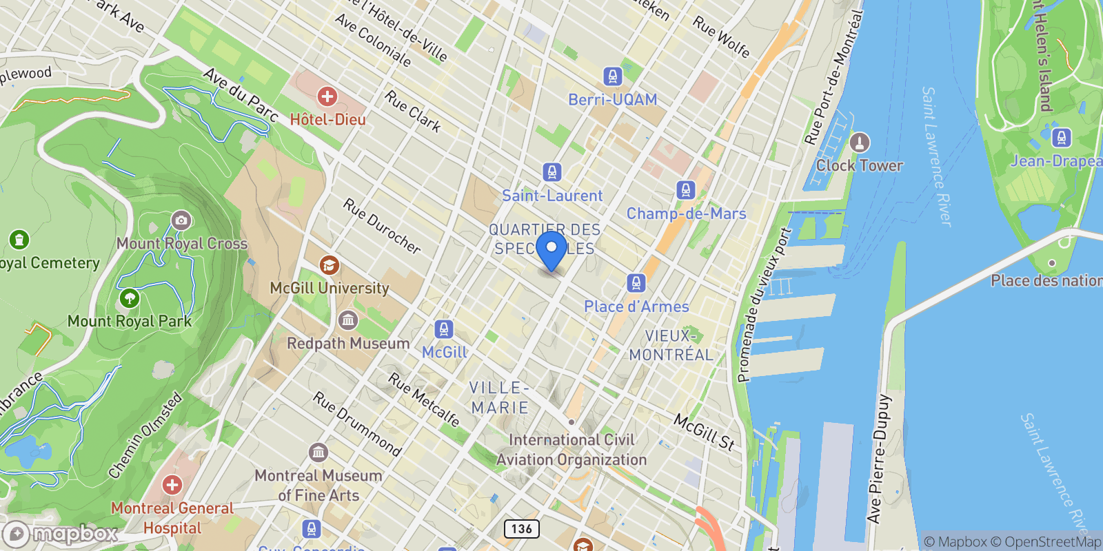 Map showing 1210 Rue Jeanne-Mance, Apt. 3419, Montreal, QC H2X2J3, Montreal, Quebec, Canada.