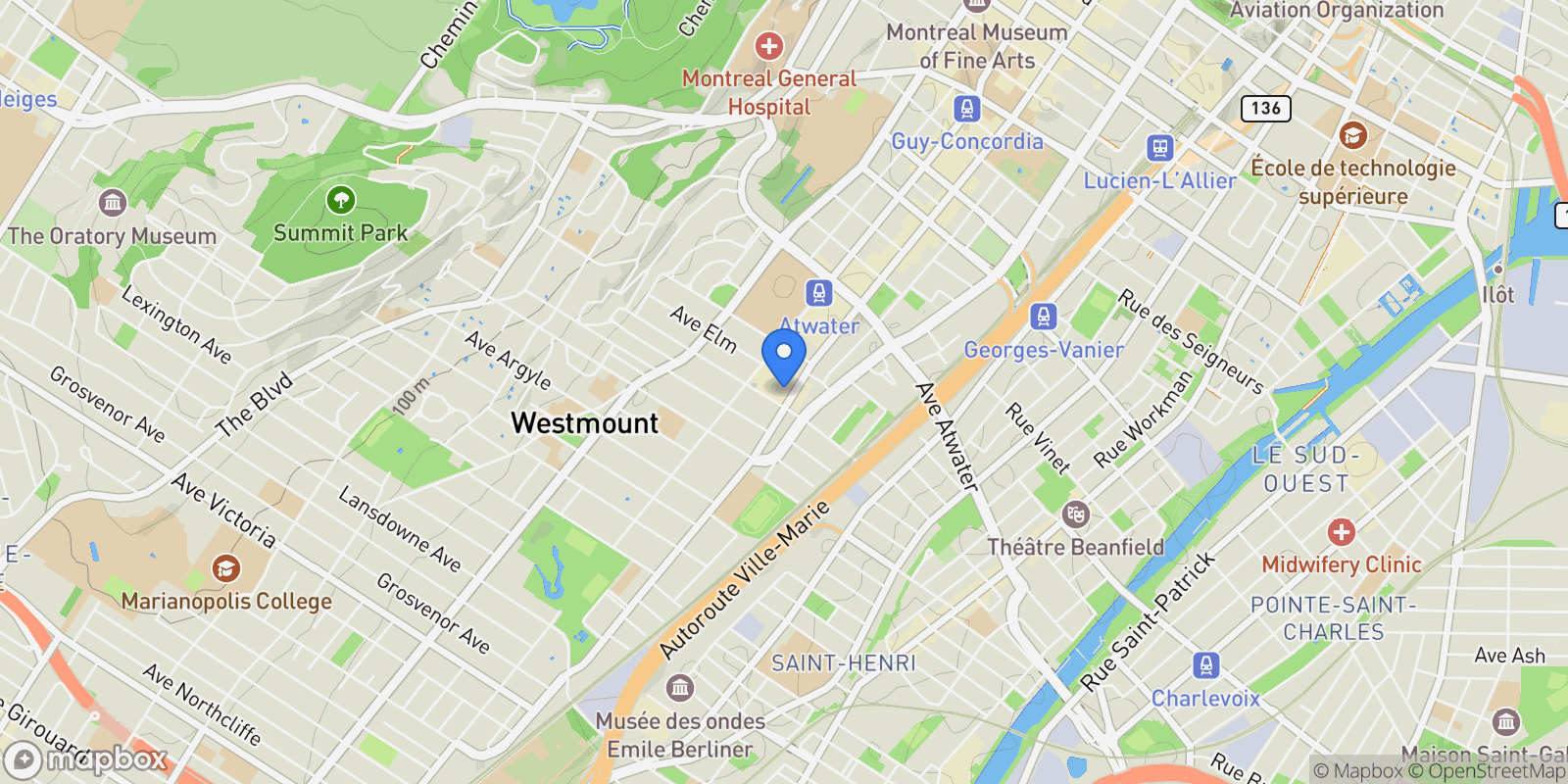 Map showing 4175 Rue Ste-Catherine O., Apt. 401, Westmount, QC H3Z3C9, Westmount, Quebec, Canada.