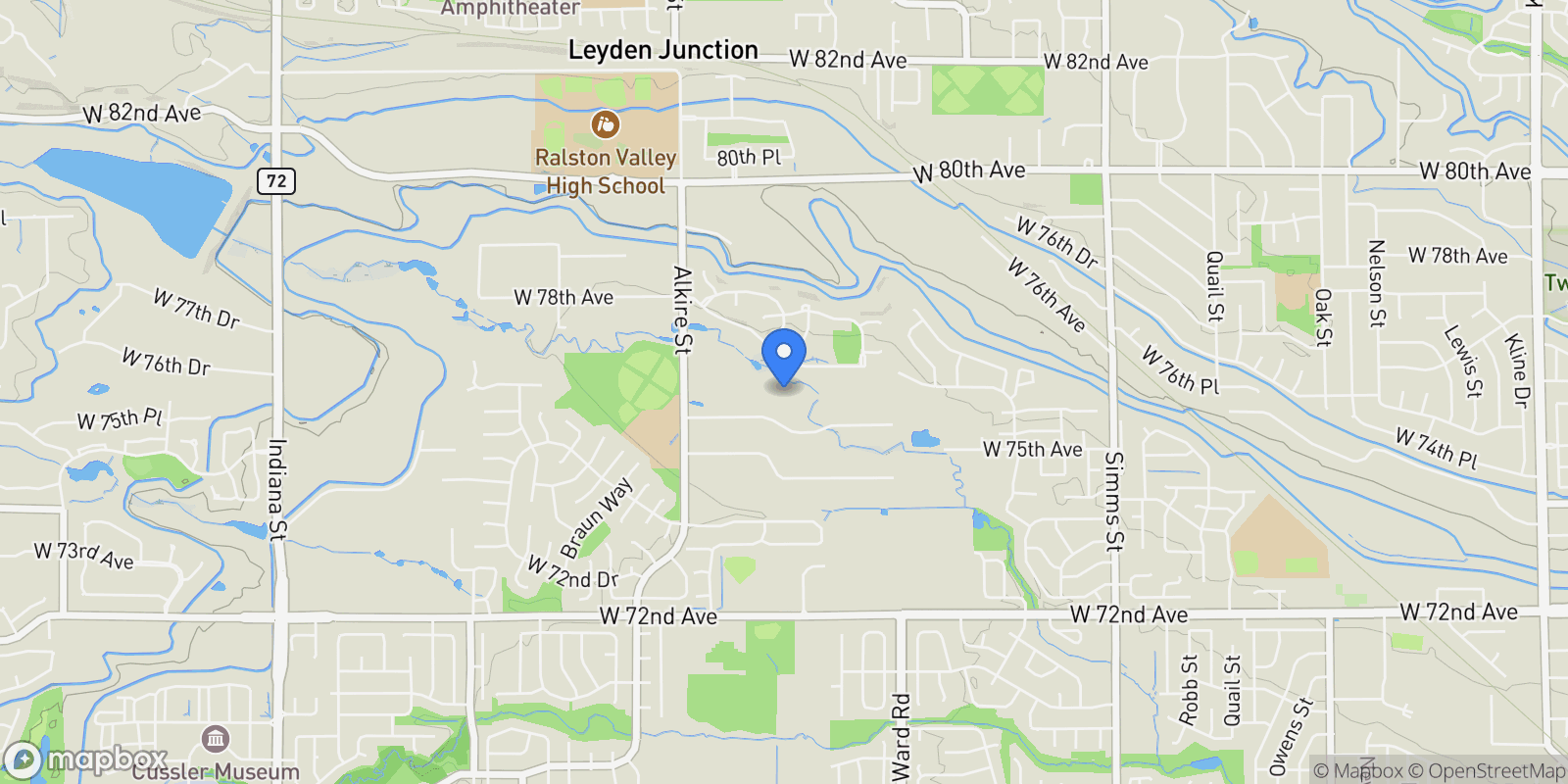 Map showing 7587 Wright Court, Arvada, Colorado, United States.