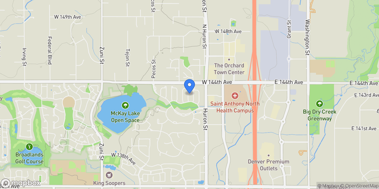 Map showing 14310 Kalamath Street, Broomfield, Colorado, United States.