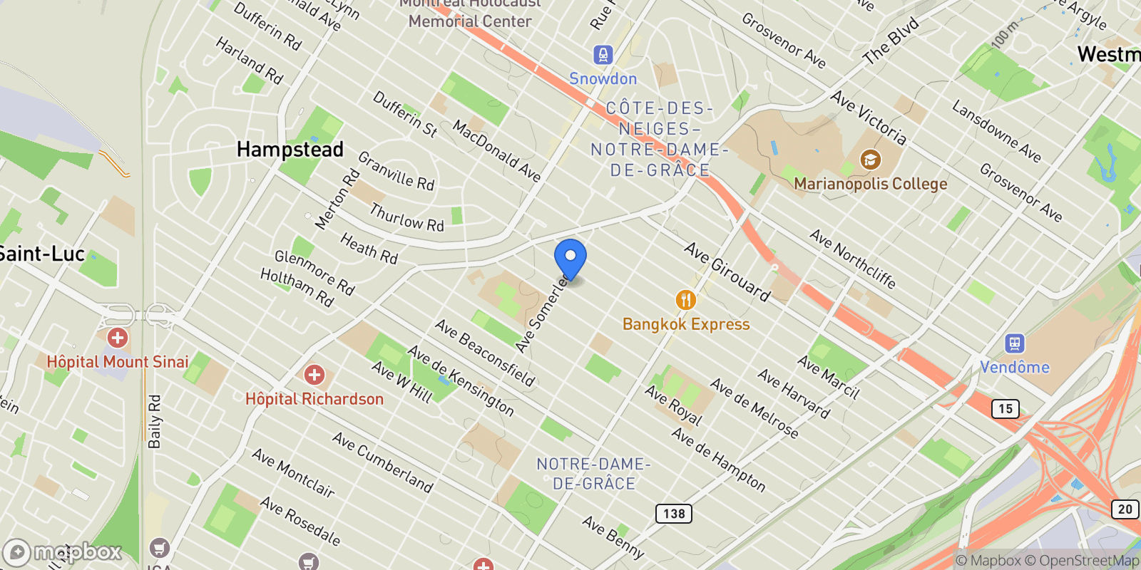Map showing 4643-4645 Av. de Melrose, Cote Des Neiges Notre Dame De Grace, QC H4A2S8, Montréal, Quebec, Canada.
