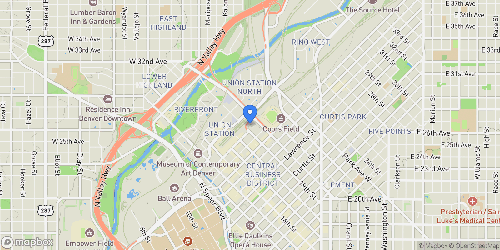 Map showing 1735 19th Street 5B, Denver, Colorado, United States.