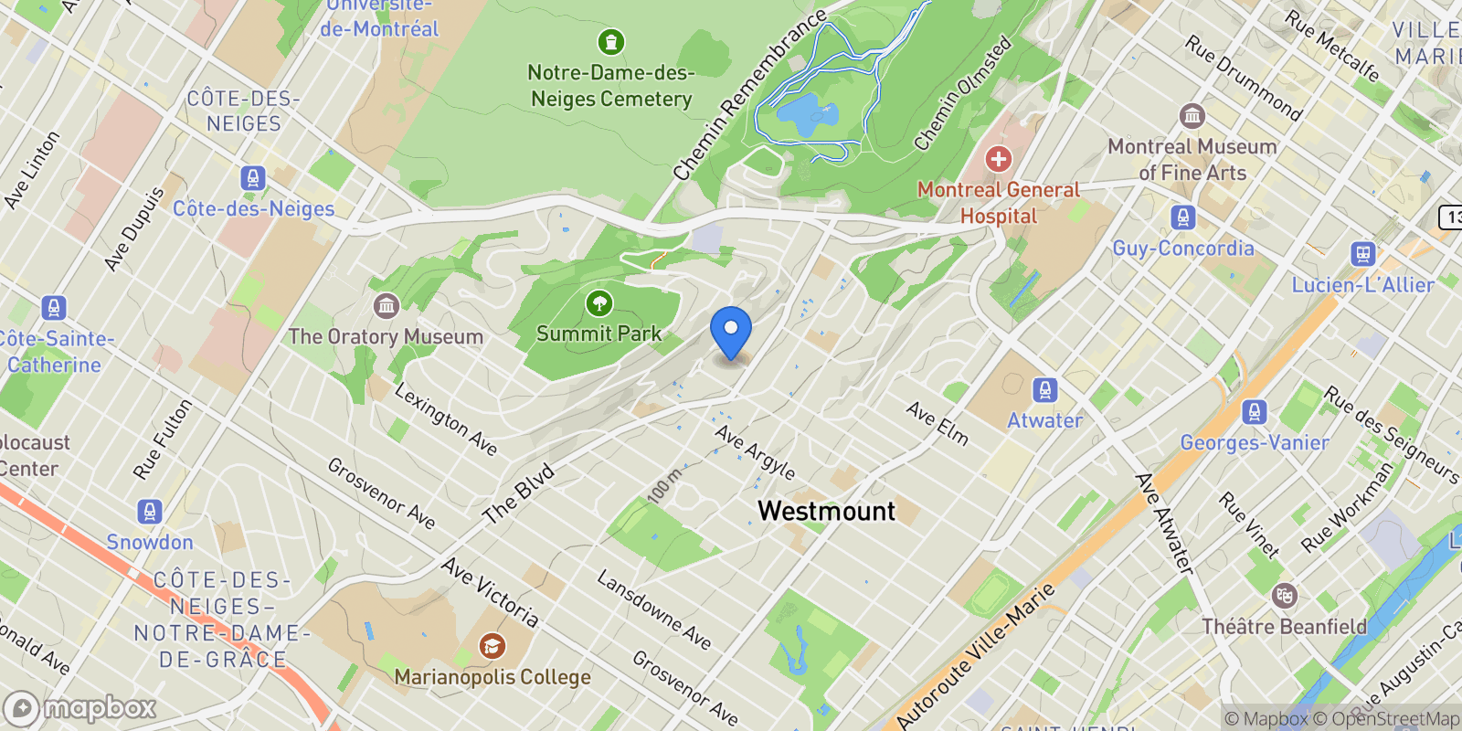 Map showing 6 Place Braeside, Westmount, QC H3Y3E9, Westmount, Quebec, Canada.
