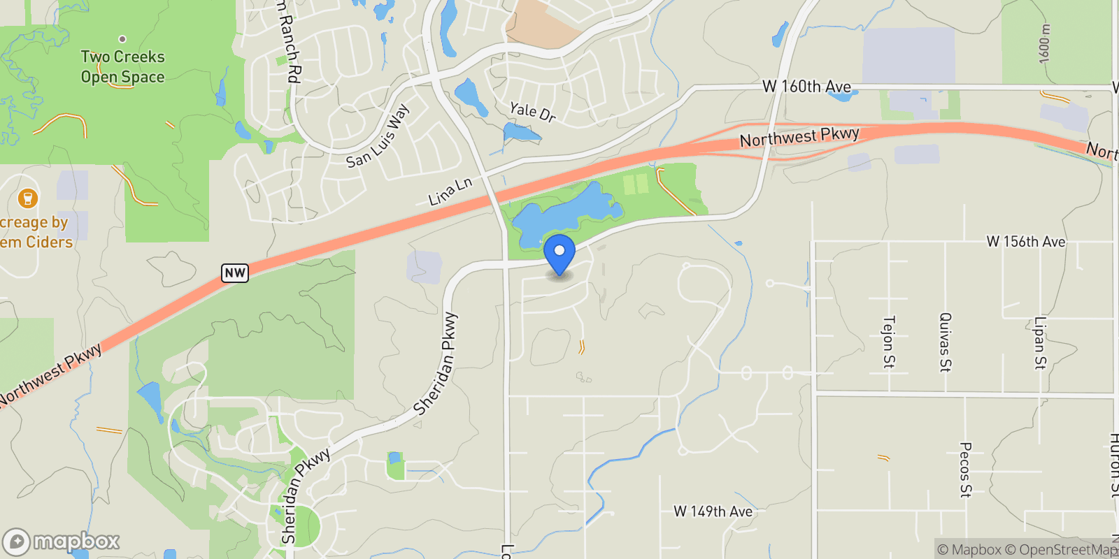 Map showing 3422 W 155th Avenue, Broomfield, Colorado, United States.