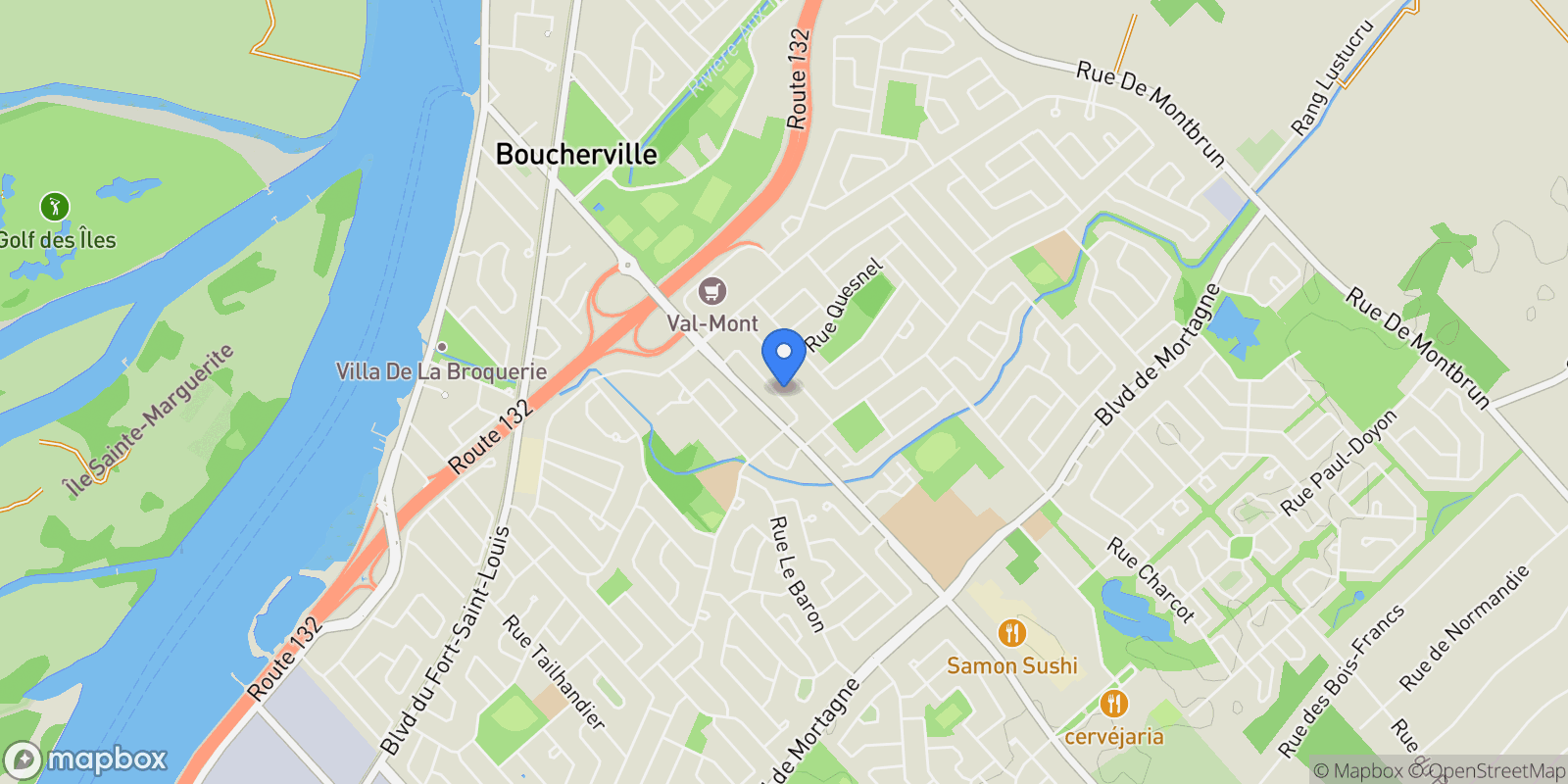 Map showing 827 Rue François-Gravé, Boucherville, QC J4B8L1, Boucherville, Quebec, Canada.
