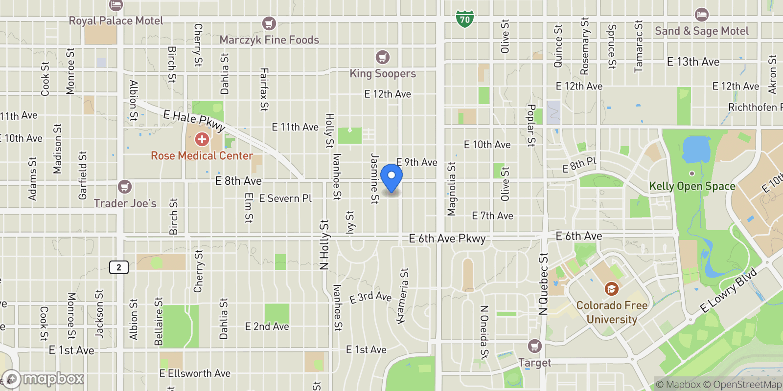 Map showing 750 Kearney Street, Denver, Colorado, United States.