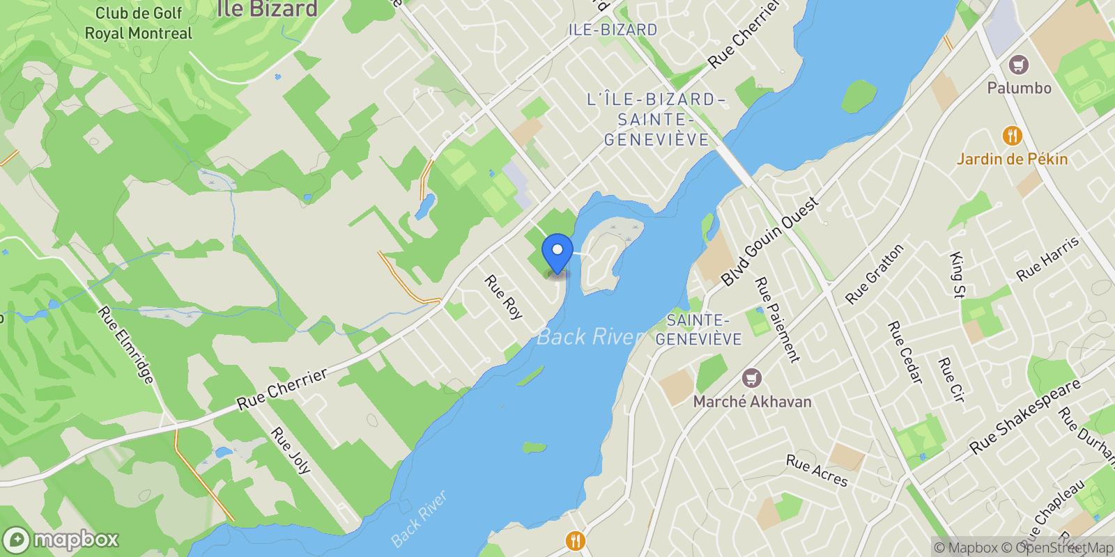 Map showing 66 Place Jean-Yves, L Ile Bizard Sainte Genevieve, QC H9E1K8, Montréal, Quebec, Canada.