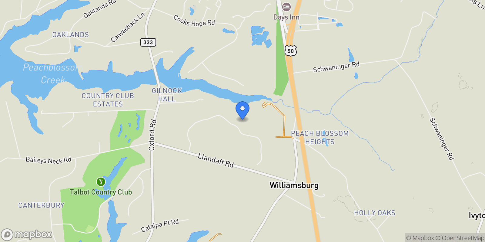 Map showing 28838 JENNINGS RD, EASTON, MD, 21601, USA, Easton, Maryland, United States.
