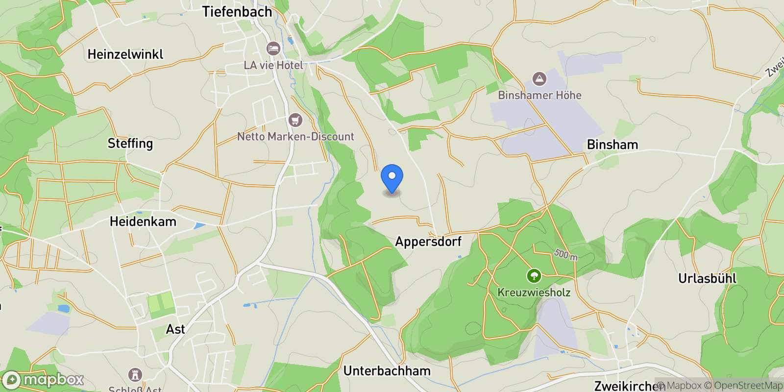 Map showing Tiefenbach, Bavaria, Germany.