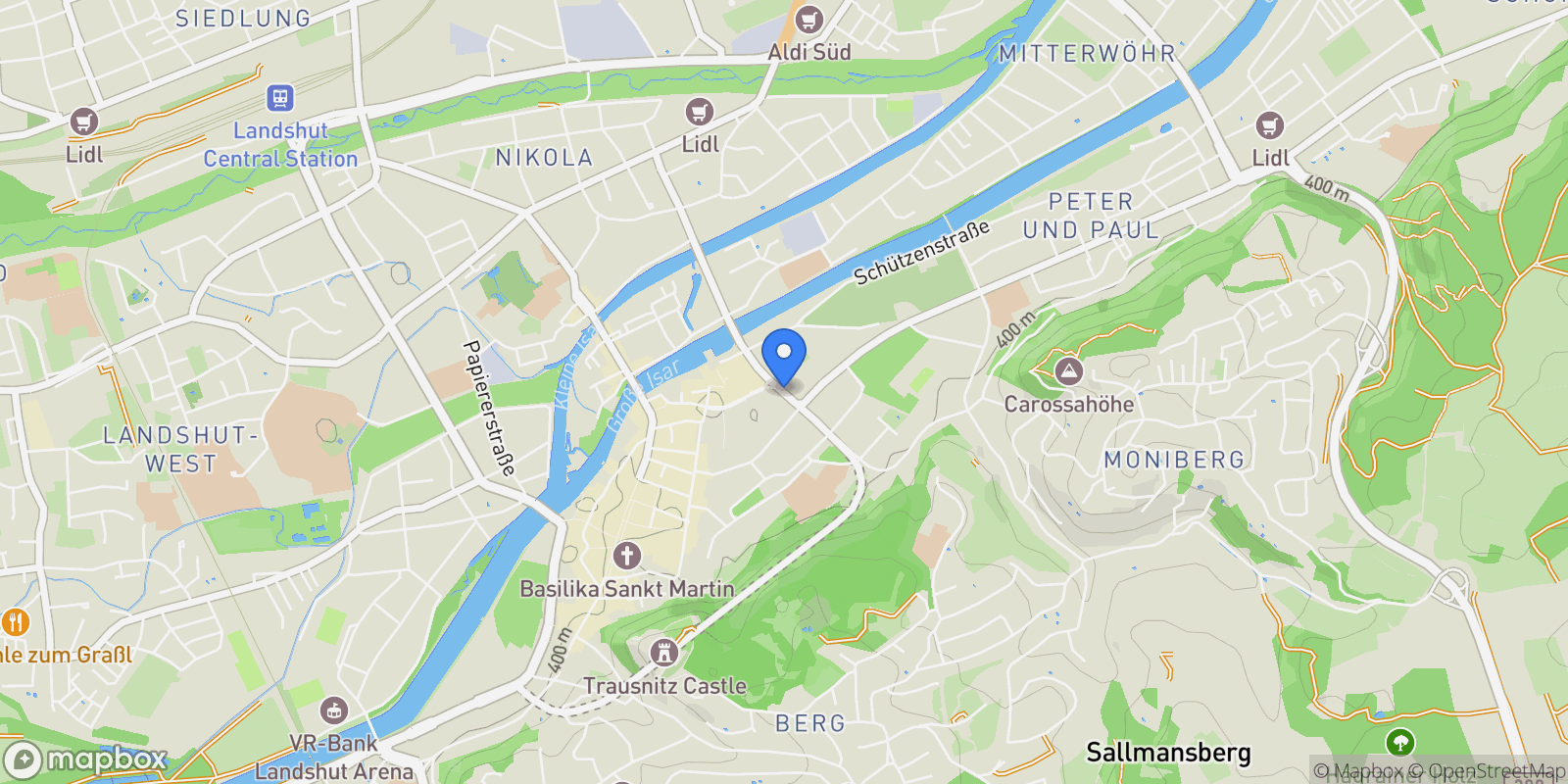 Map showing Landshut, Bavaria, Germany.
