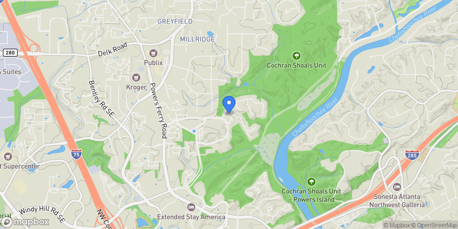 Map showing 1620 High Trail, Atlanta, Georgia, United States.