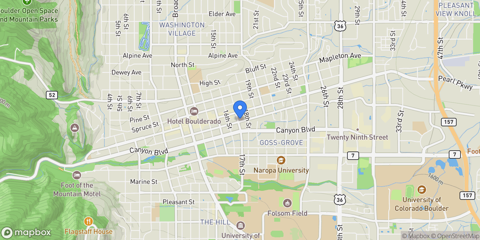 Map showing 1707 Walnut Street 206, Boulder, Colorado, United States.
