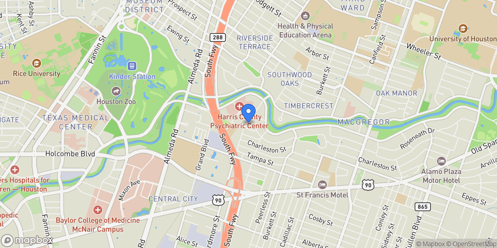 Map showing 3202 Parkwood Drive, Houston, Texas, United States.