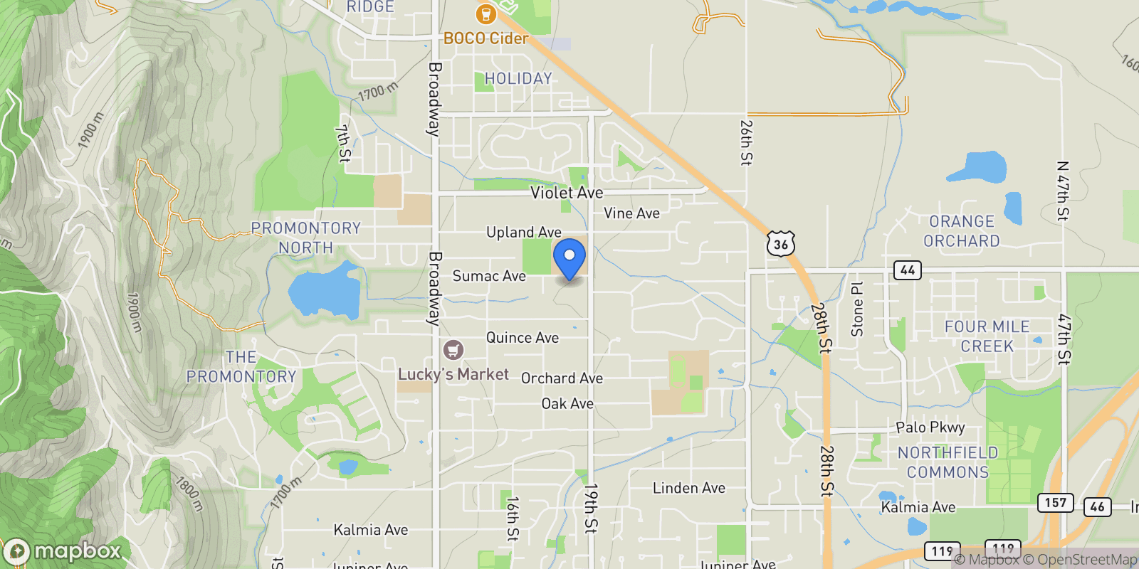 Map showing 1800 Sumac Avenue, Boulder, Colorado, United States.