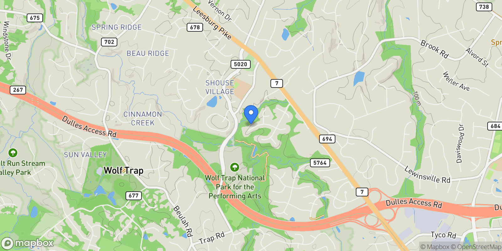 Map showing 9118 CRICKLEWOOD CT, VIENNA, VA, 22182, USA, Wolf Trap, Virginia, United States.