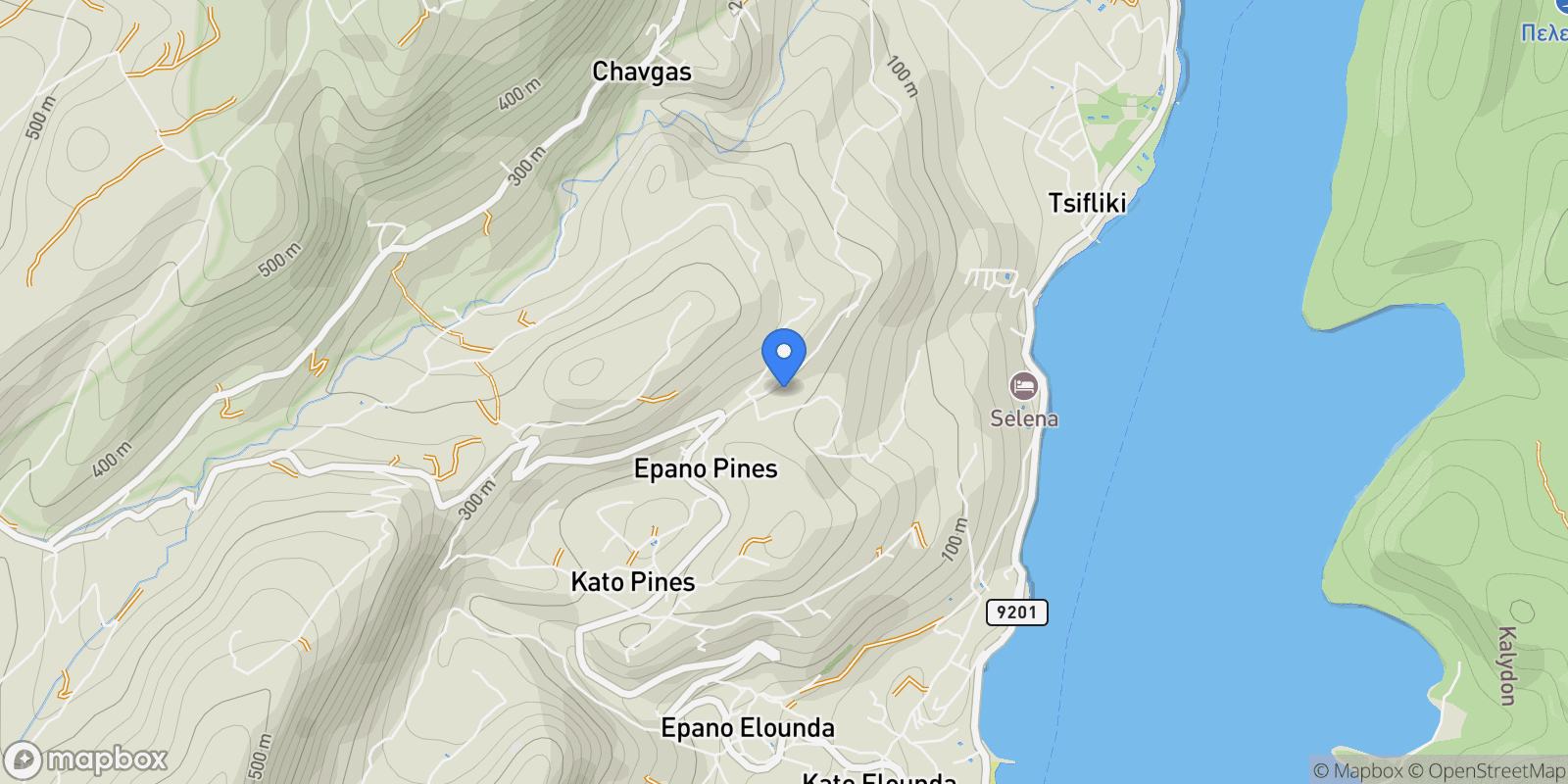 Map showing Lasithi Prefecture, Community of Elounta, Agios Nikolaos Municipal Unit, Greece.