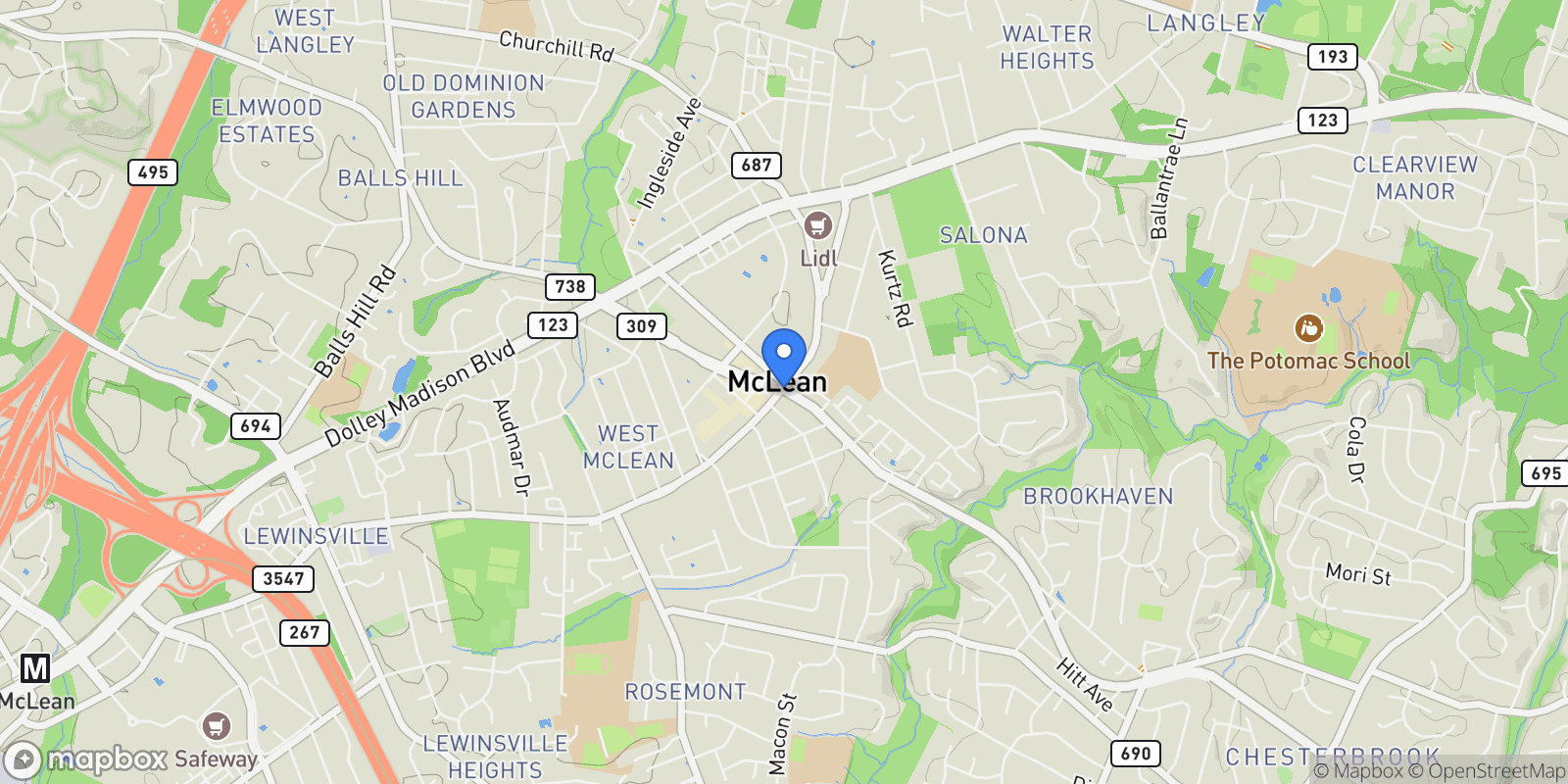 Map showing 1616 6TH LOT D AND C PL, MCLEAN, VA, 22101, USA, McLean, Virginia, United States.