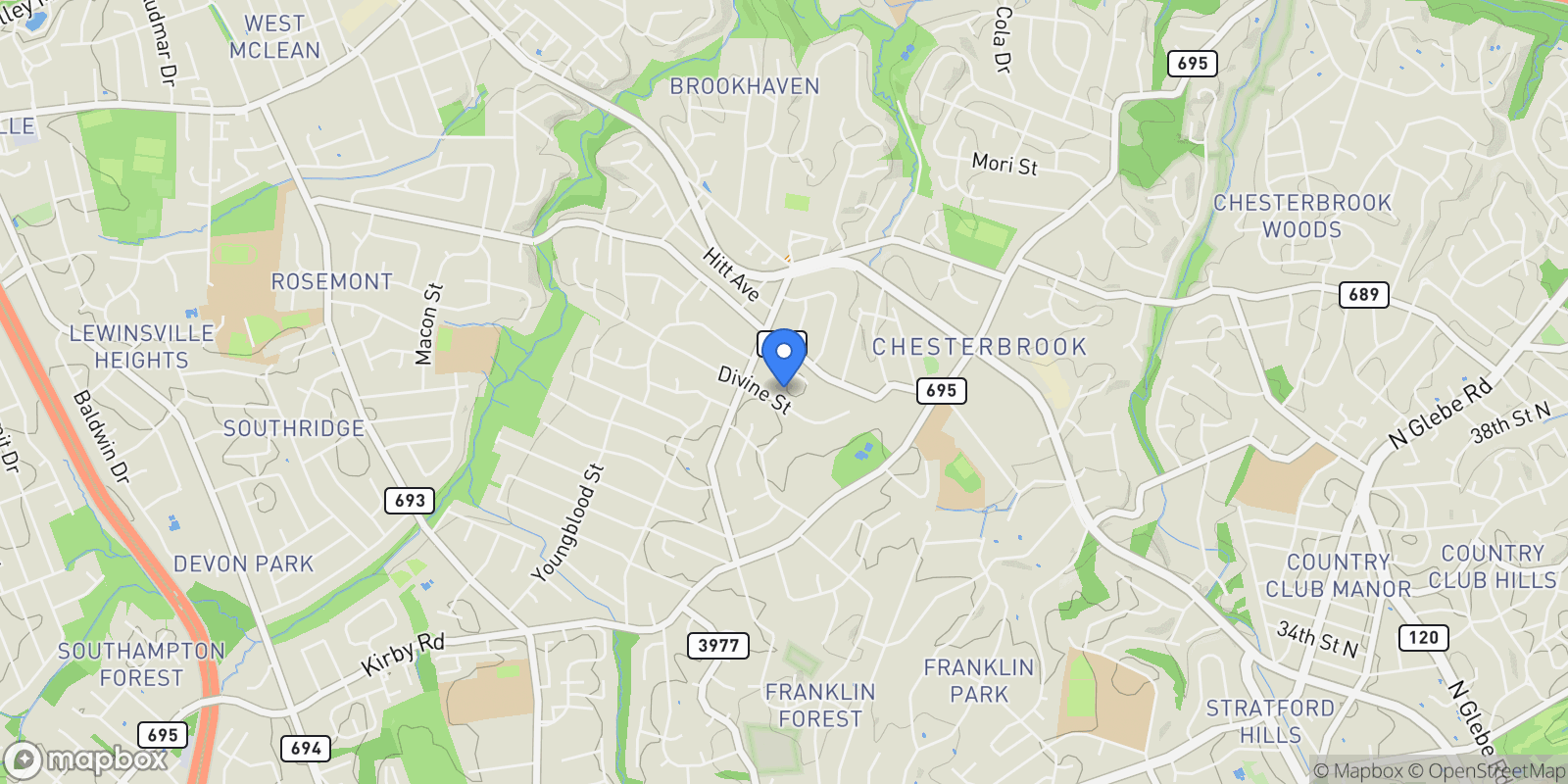 Map showing 6424 DIVINE ST, MCLEAN, VA, 22101, USA, McLean, Virginia, United States.