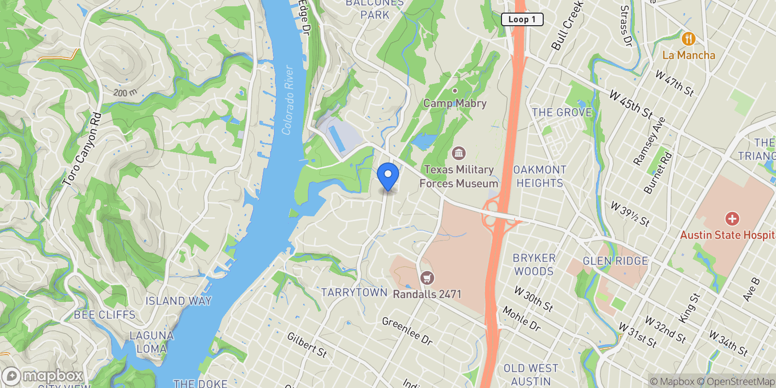 Map showing 3303 Pecos ST B, Austin, Texas, United States.