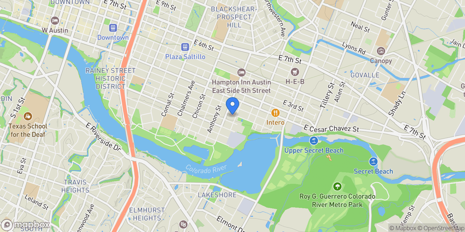 Map showing 2211 Canterbury ST, Austin, Texas, United States.