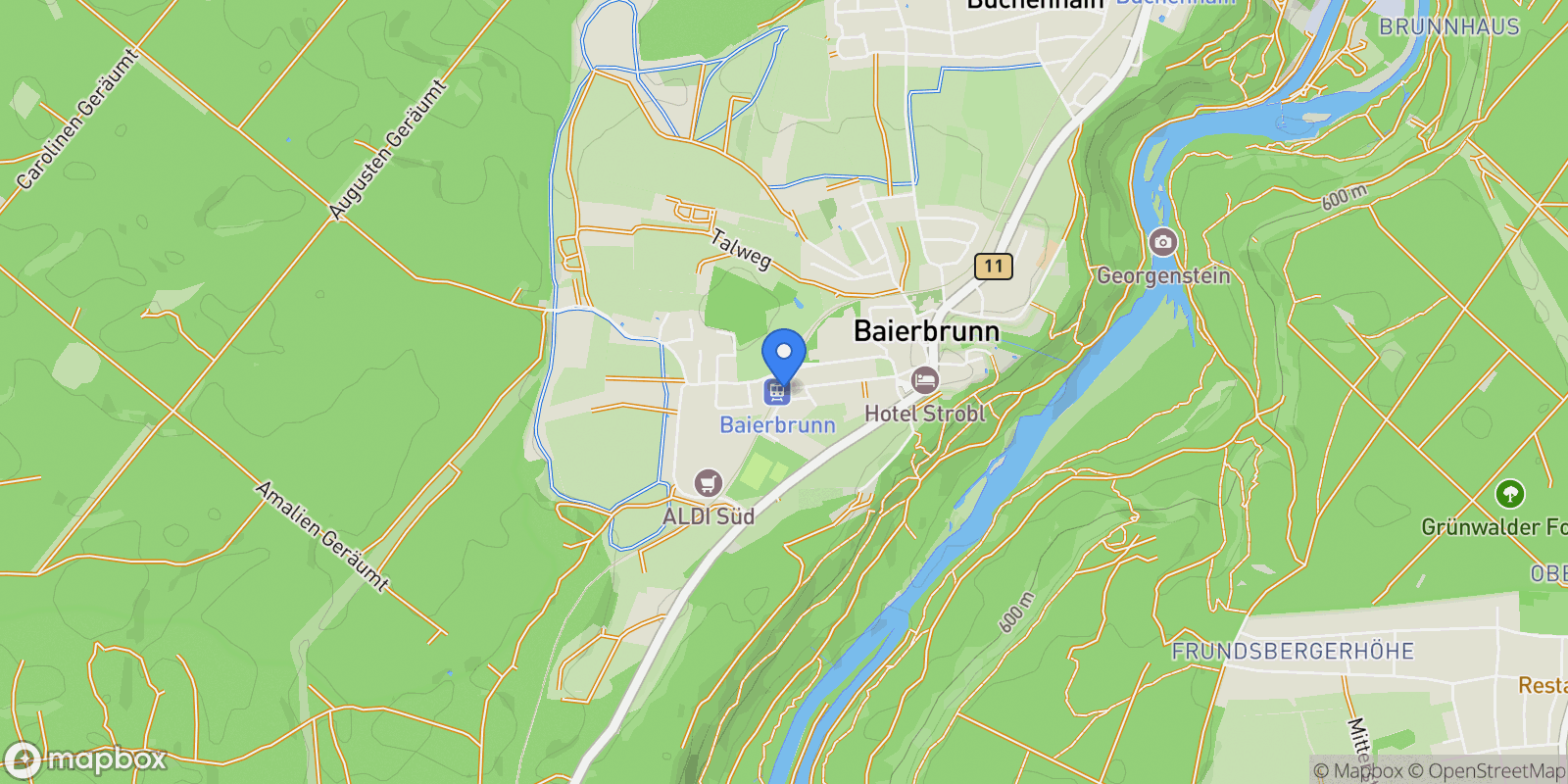 Map showing Baierbrunn, Bavaria, Germany.
