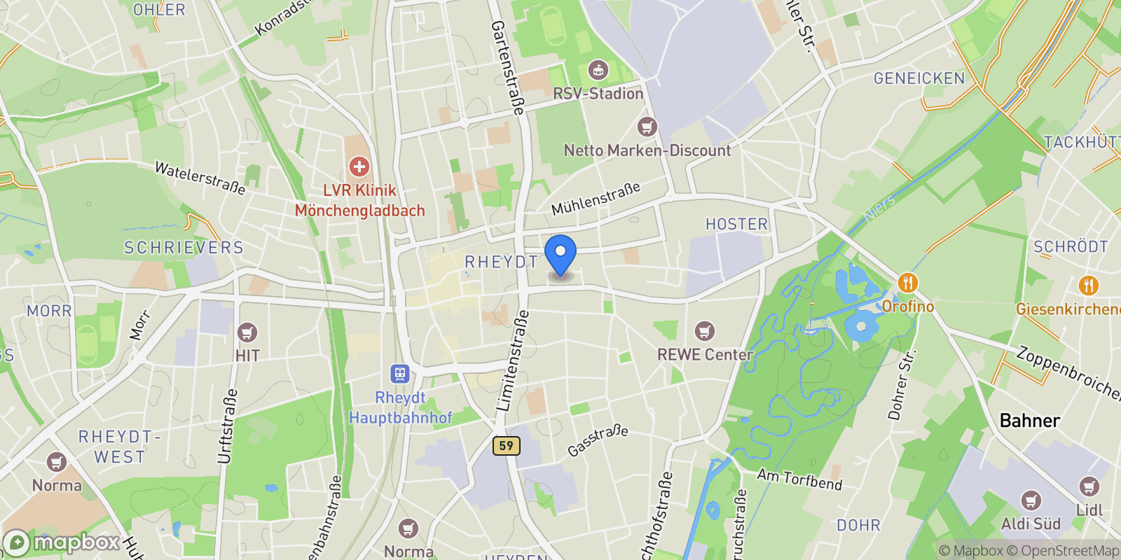 Map showing Mönchengladbach, North Rhine-Westphalia, Germany.