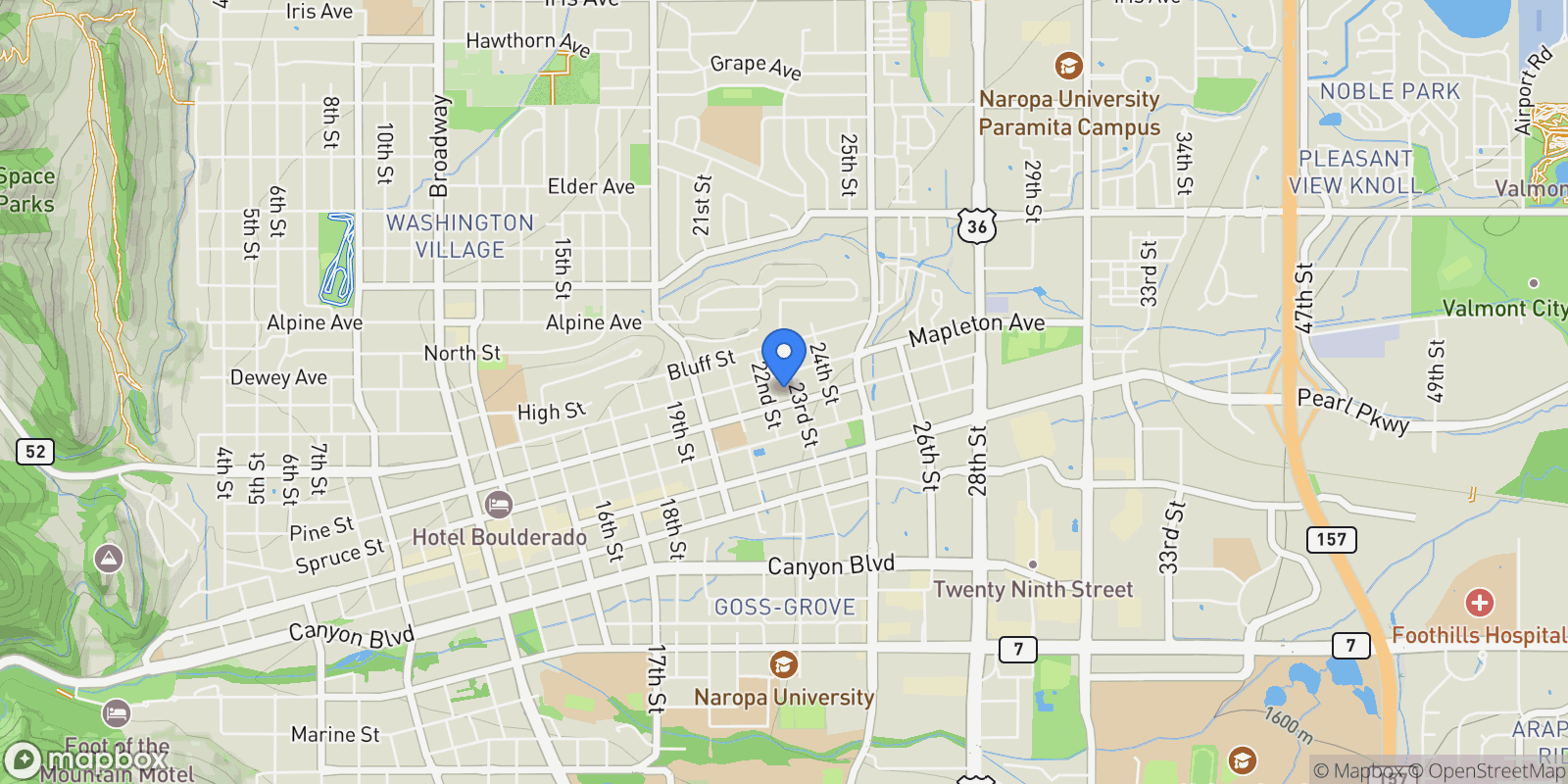 Map showing 2225 Pine Street, Boulder, Colorado, United States.