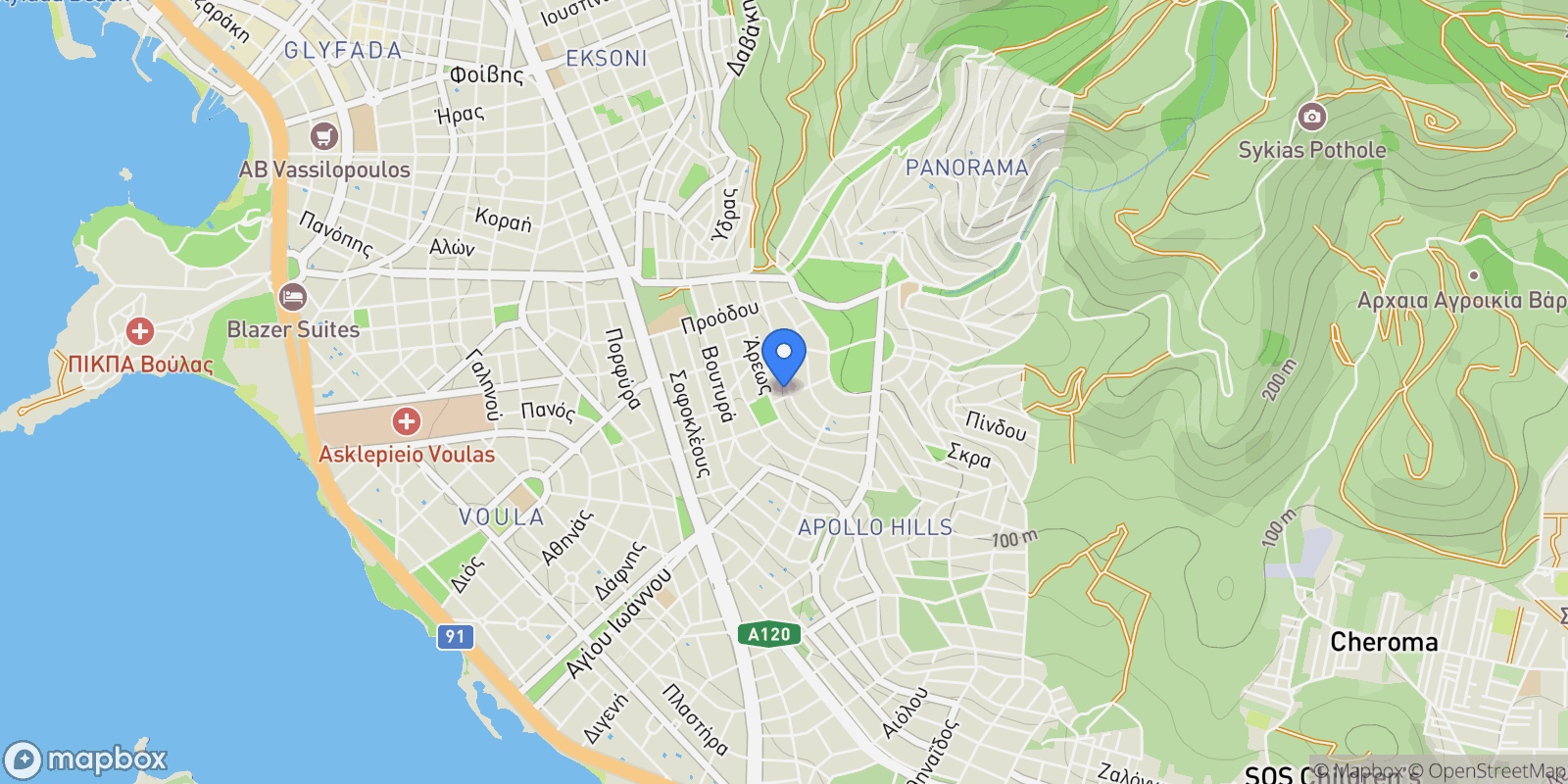 Map showing Athens - South, Voula, Attica, Greece.