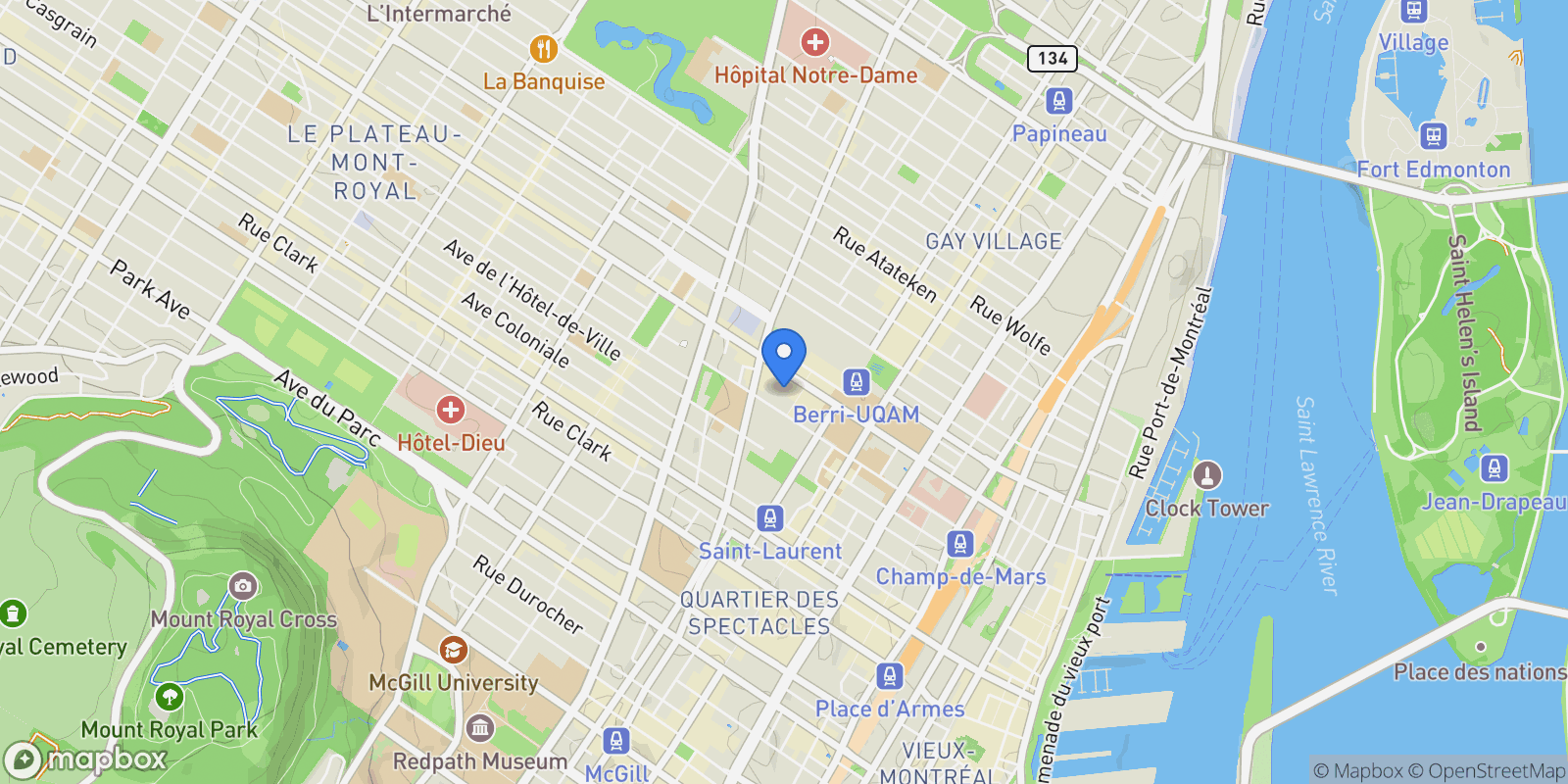 Map showing 1674Z Rue St-Denis, Montreal, QC H2X3K6, Montreal, Quebec, Canada.