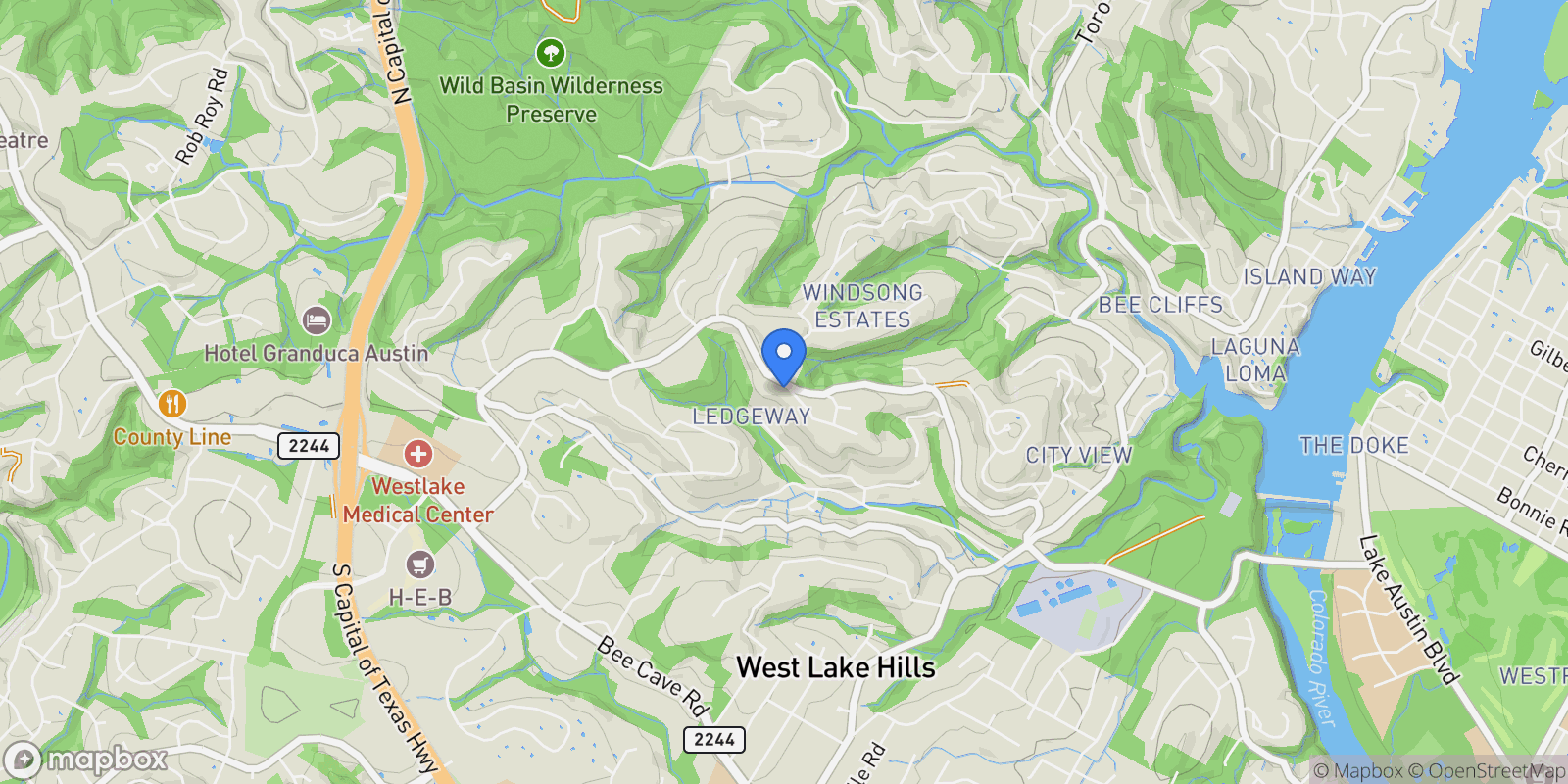 Map showing 807 Redbud TRL, Austin, Texas, United States.