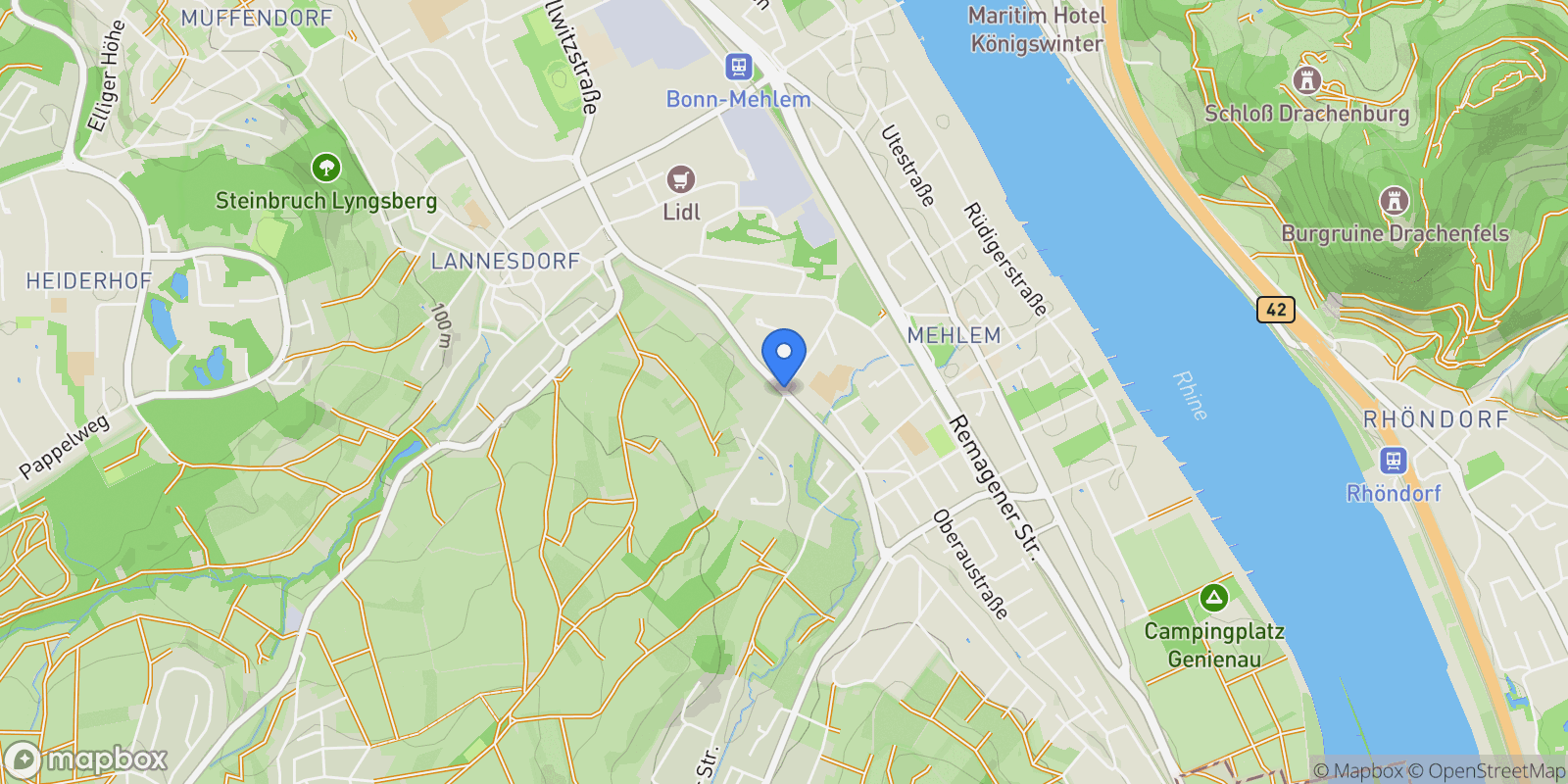 Map showing Bonn, North Rhine-Westphalia, Germany.
