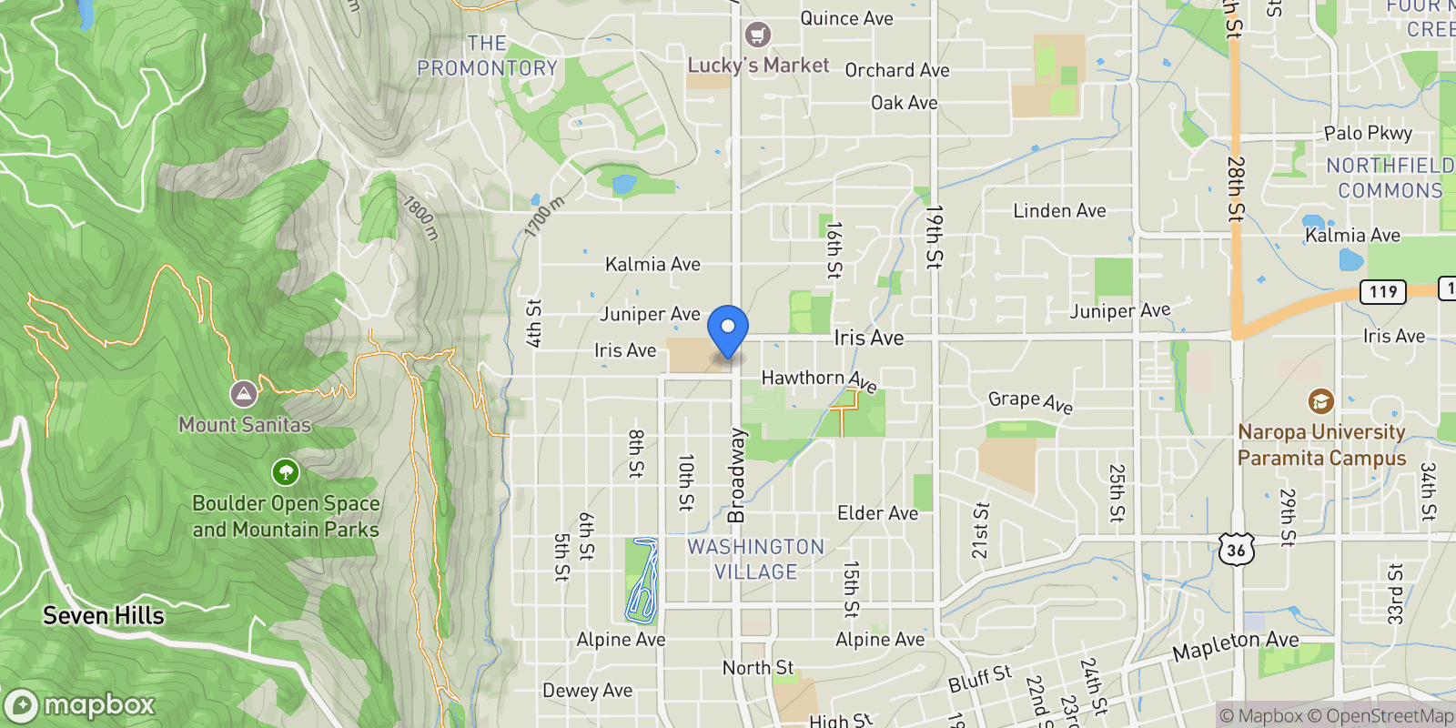 Map showing 3315 Broadway Avenue, Boulder, Colorado, United States.