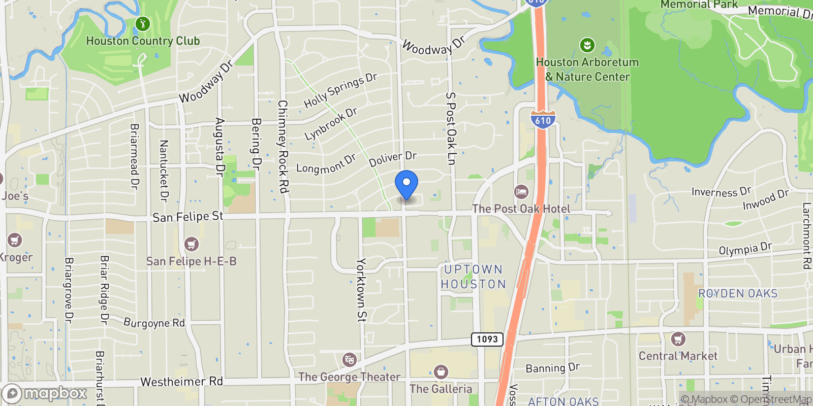 Map showing 5101 Huckleberry Circle, Houston, Texas, United States.