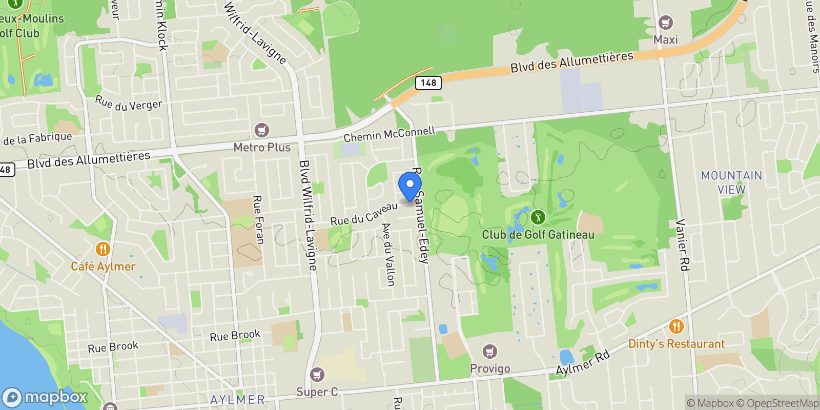 Map showing 610 Rue du Caveau, Aylmer, QC J9J2N7, Gatineau, Quebec, Canada.