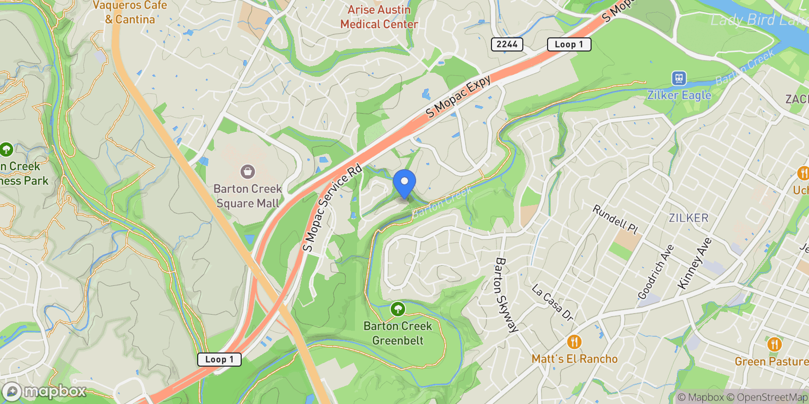 Map showing 2701 Bartons Bluff LN, Austin, Texas, United States.