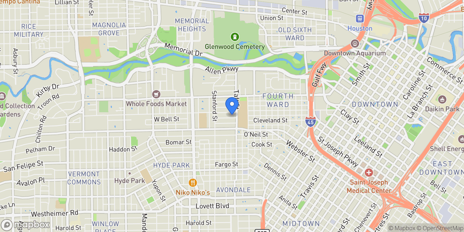 Map showing 314 W Bell Street, Houston, Texas, United States.