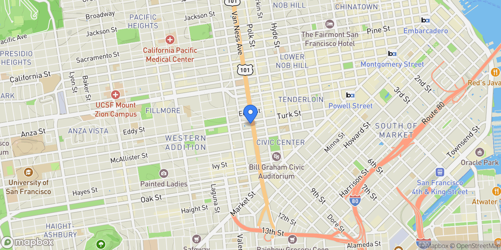 Map showing 601 Van Ness Avenue 812, San Francisco, CA 94102, San Francisco, California, United States.