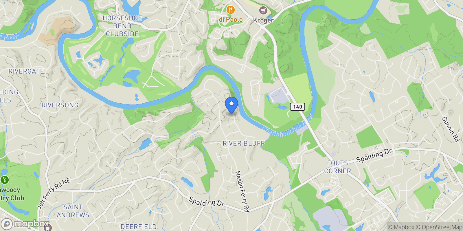 Map showing 7300 Chattahoochee Bluff Drive, Atlanta, Georgia, United States.