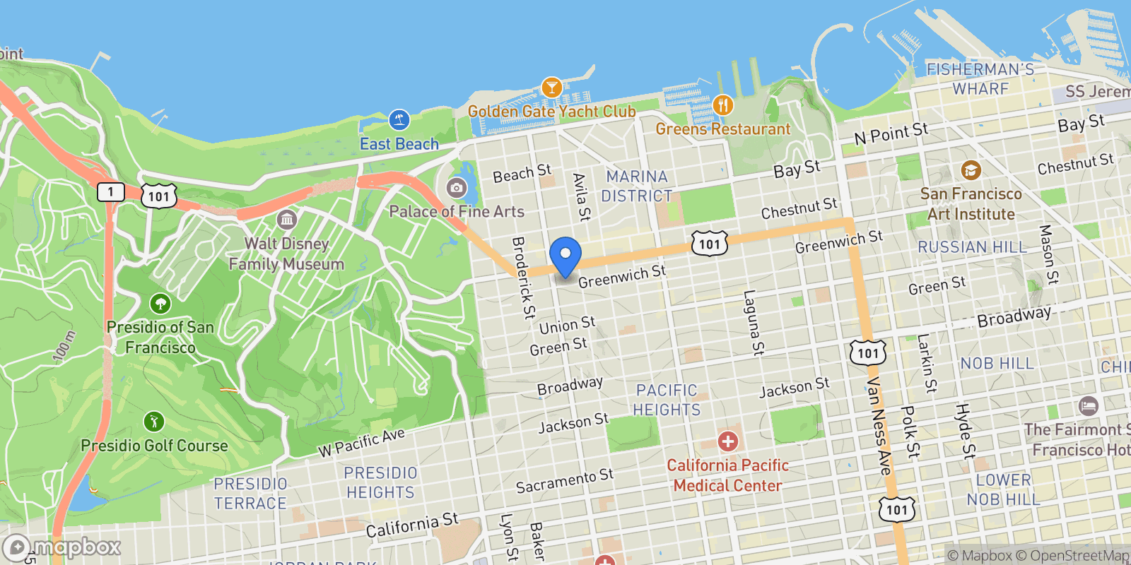 Map showing 2550 Greenwich Street , San Francisco, CA 94123, San Francisco, California, United States.