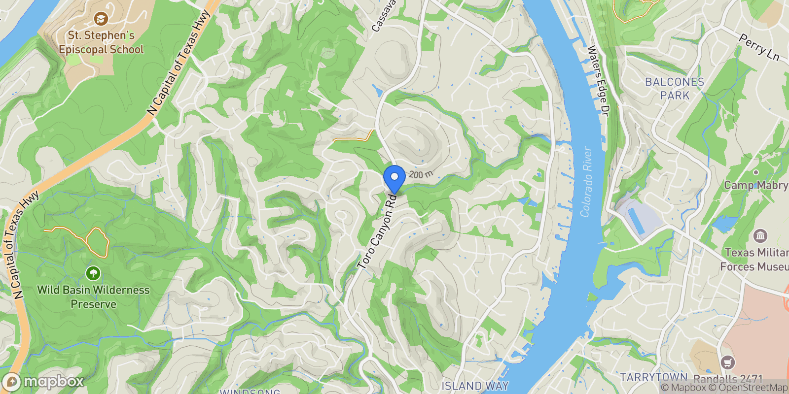 Map showing 2701 Toro Canyon RD B, Austin, Texas, United States.