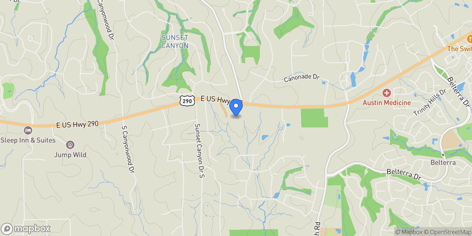 Map showing 110 Longhorn LN, Dripping Springs, Texas, United States.